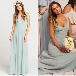 Show Me Your Mumu Jenn Maxi Dress Silver Sage Crisp V-Neck Sleeveless Size XL